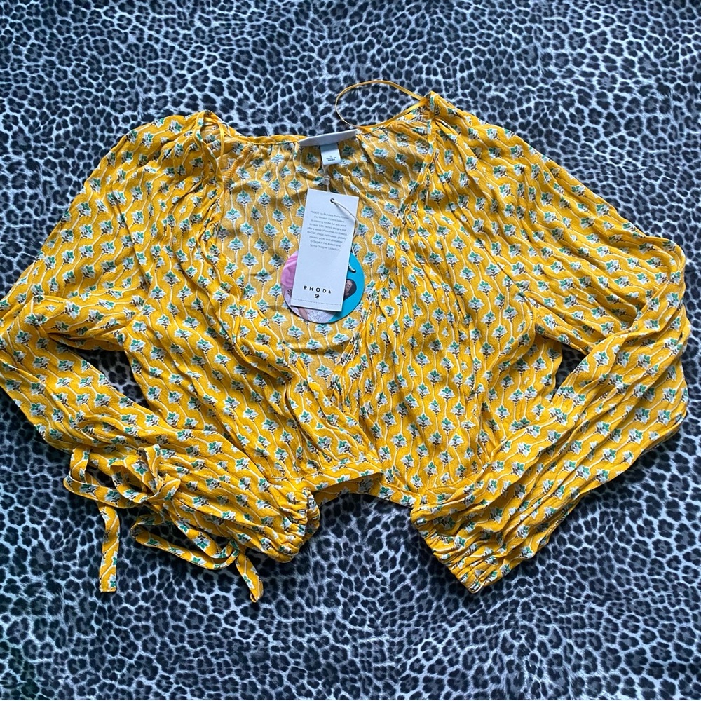 Dainty Lotus Print Wrap Top - RHODE × Target Yellow/Turquoise NWT - Picture 11 of 11